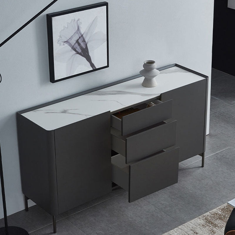 Grey Engineered Wood Sideboard Modern Stone Countertop Buffet with Drawer for Dining Room