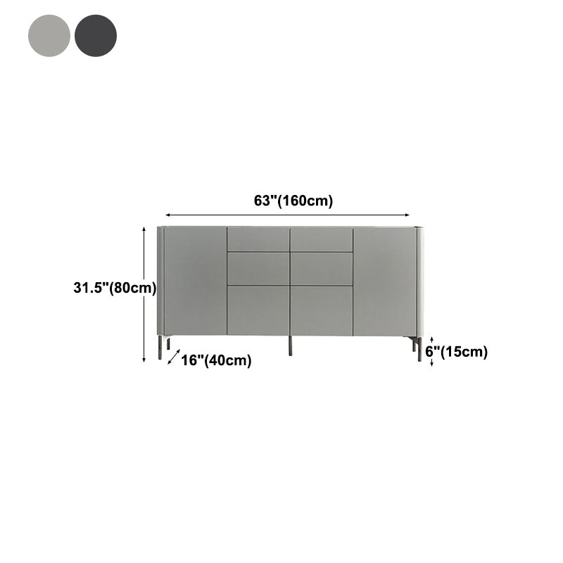 Grey Engineered Wood Sideboard Modern Stone Countertop Buffet with Drawer for Dining Room