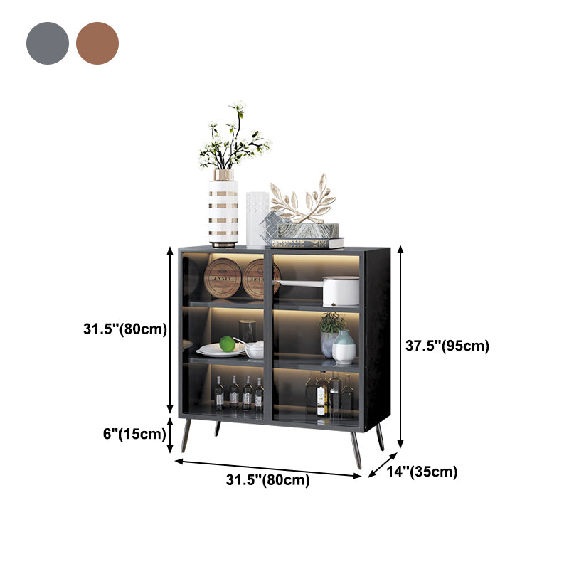 Dining Room Contemporary Kitchen Server Wood Top Glass Doors Buffet Server