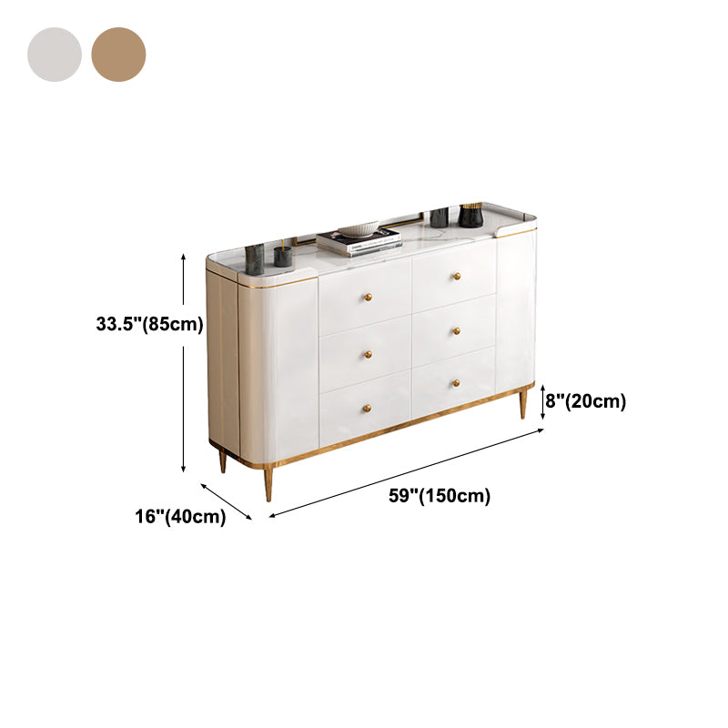 Modern Wood Buffet Sideboard Dining Room 33.4"H 6 Drawer 2 Door Buffet Server in White