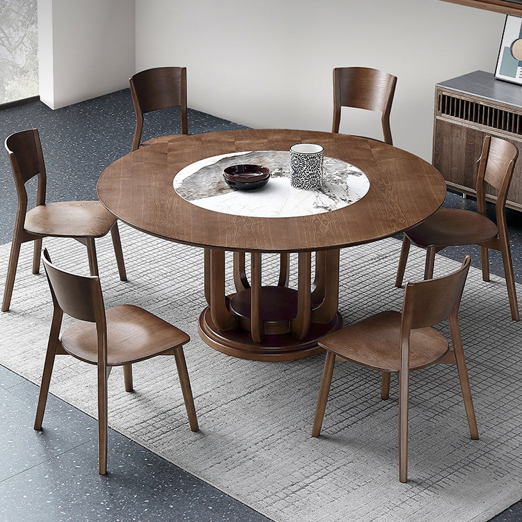 Contemporary Round Dining Table Brown Ash Wood Pedestal Table