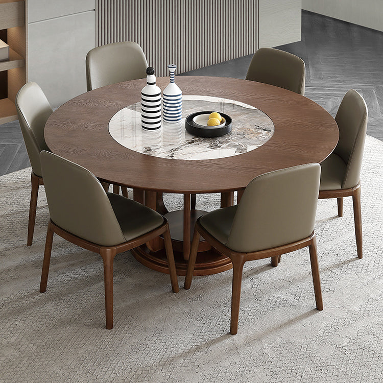 Contemporary Round Dining Table Brown Ash Wood Pedestal Table