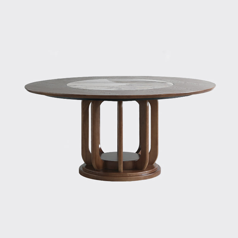 Contemporary Round Dining Table Brown Ash Wood Pedestal Table