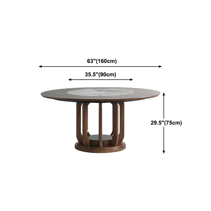 Contemporary Round Dining Table Brown Ash Wood Pedestal Table