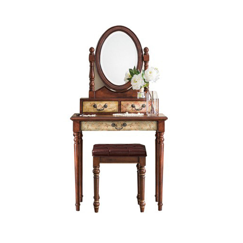 Victorian Wood Vanity Table with Mirror and Stool 15.75" D Vanity Table Set