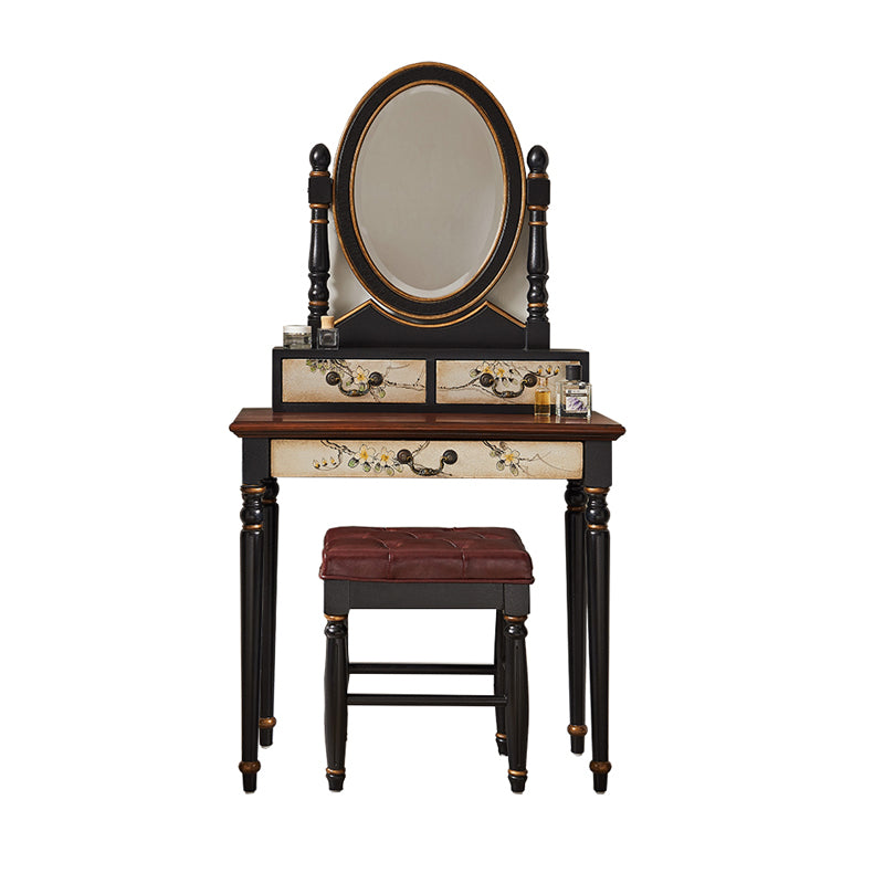 Victorian Wood Vanity Table with Mirror and Stool 15.75" D Vanity Table Set