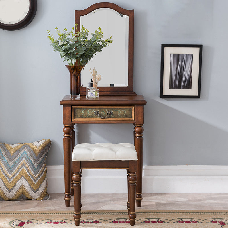 Victorian Wood Vanity Table with Mirror and Stool 15.75" D Vanity Table Set