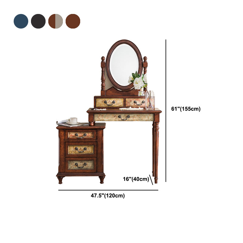 Victorian Wood Vanity Table with Mirror and Stool 15.75" D Vanity Table Set