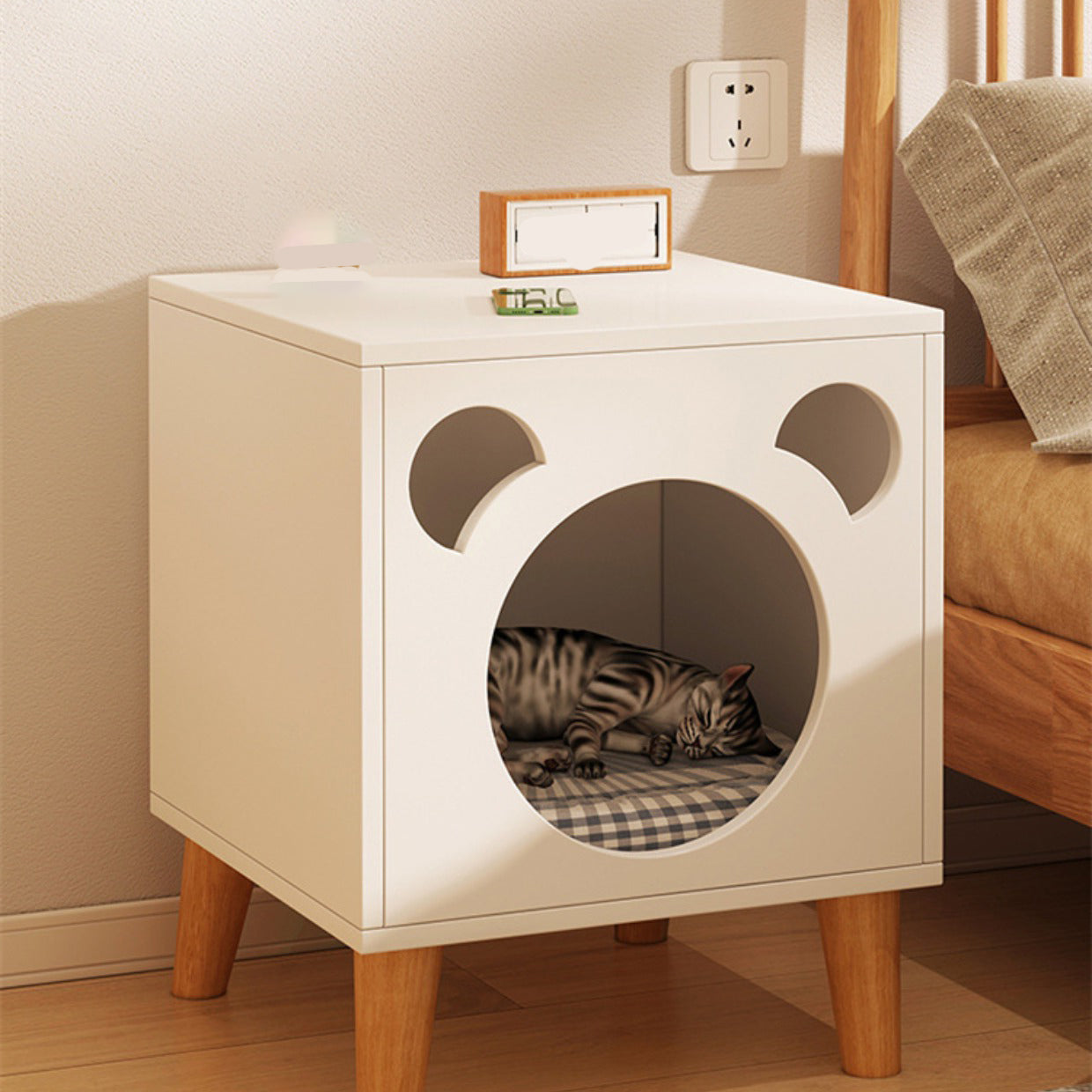 Artificial Wood Accent Table Nightstand Modern Storage Bedside Cabinet Legs