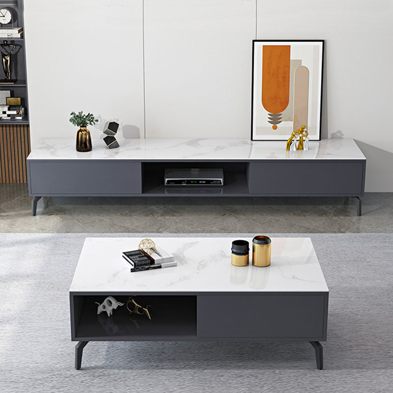 Glam Glass Top Media Console TV Stand Engineered Wood TV Console