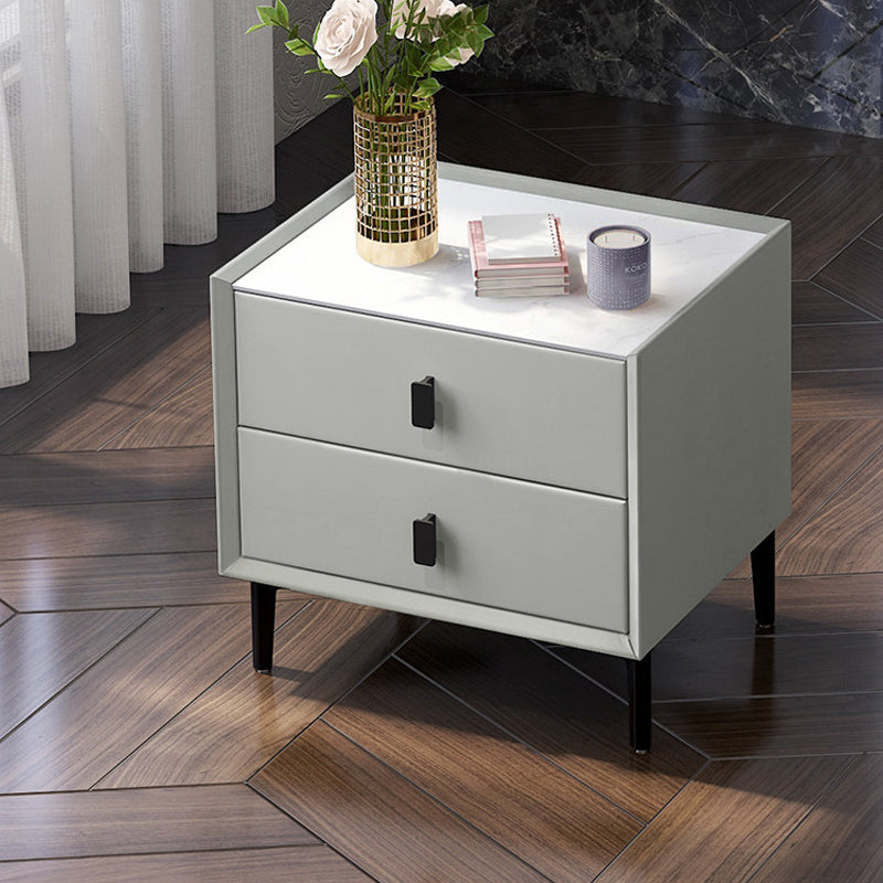 Wood and Stone Bedside Cabinet Modern Drawers Included Night Table Drawer Storage