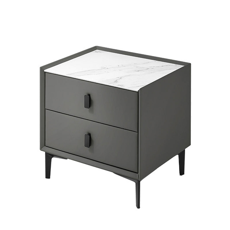 Wood and Stone Bedside Cabinet Modern Drawers Included Night Table Drawer Storage