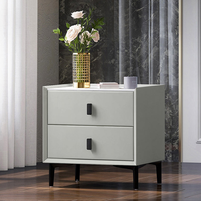 Wood and Stone Bedside Cabinet Modern Drawers Included Night Table Drawer Storage