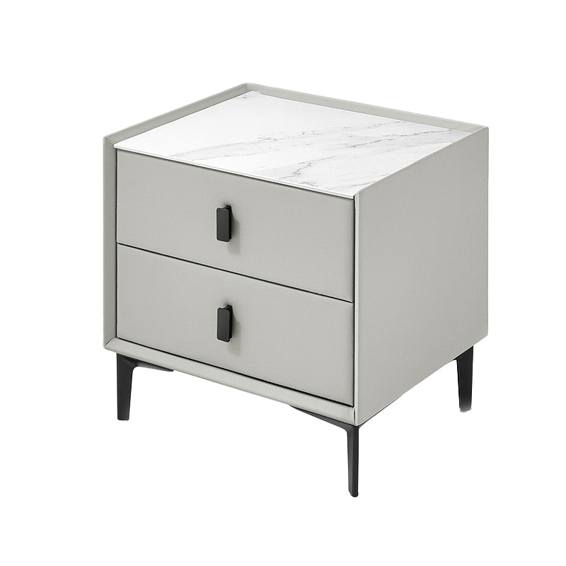 Wood and Stone Bedside Cabinet Modern Drawers Included Night Table Drawer Storage