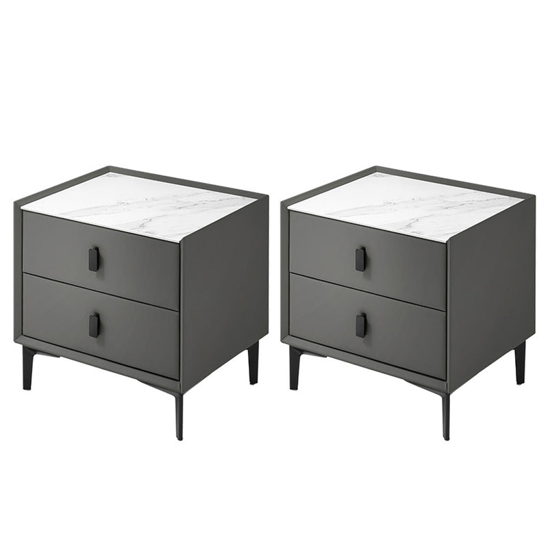 Wood and Stone Bedside Cabinet Modern Drawers Included Night Table Drawer Storage