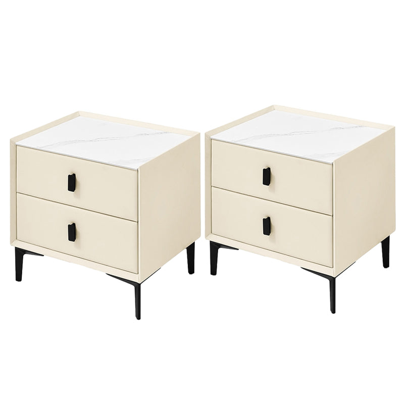 Wood and Stone Bedside Cabinet Modern Drawers Included Night Table Drawer Storage