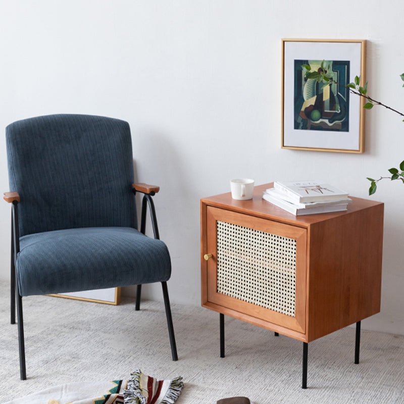 Pine and Rattan Bed Nightstand Contemporary  Bedside Cabinet with 1 Door