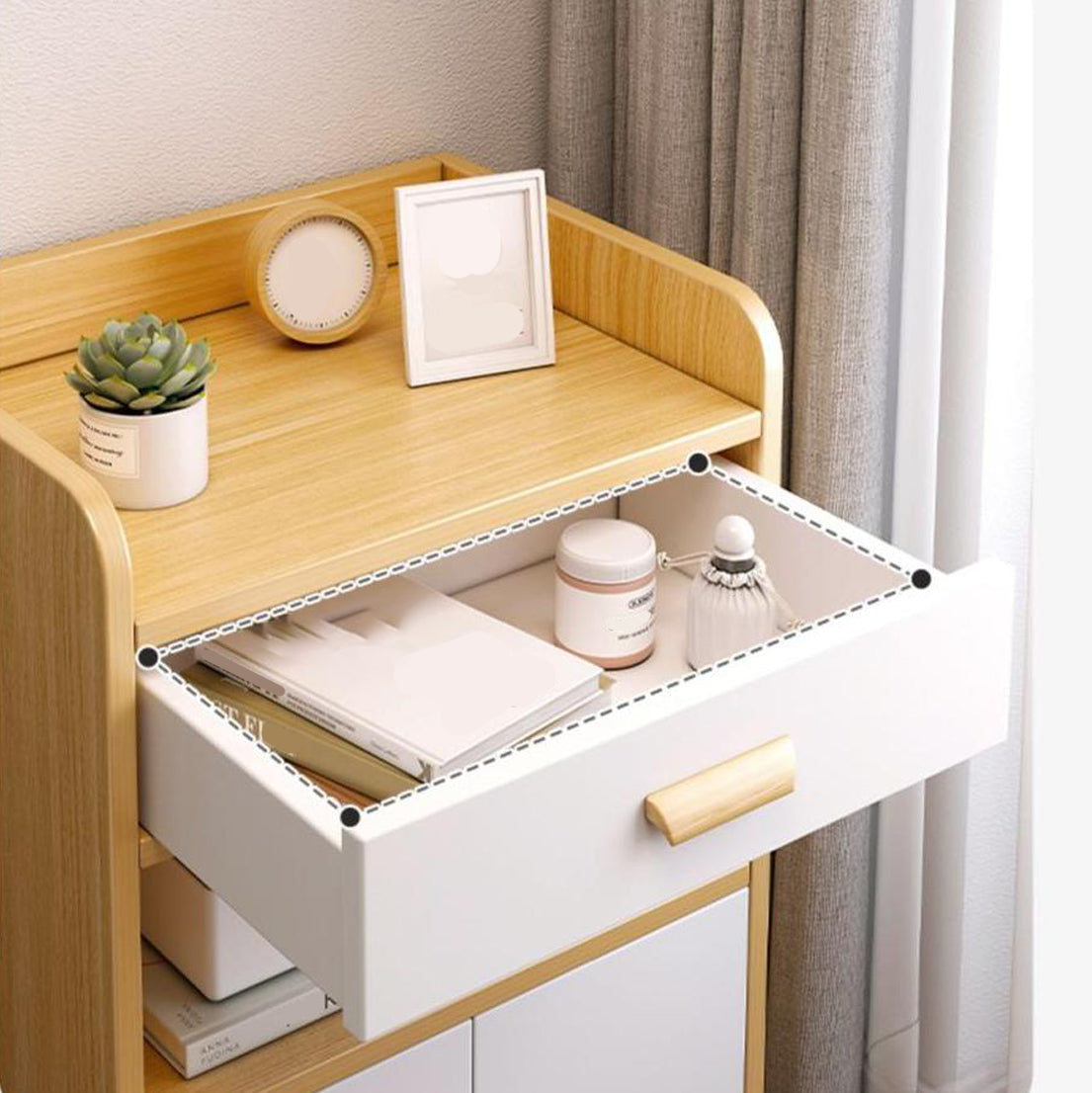 Contemporary Wooden Bedside Cabinet Lower Shelf Night Table for Bedroom