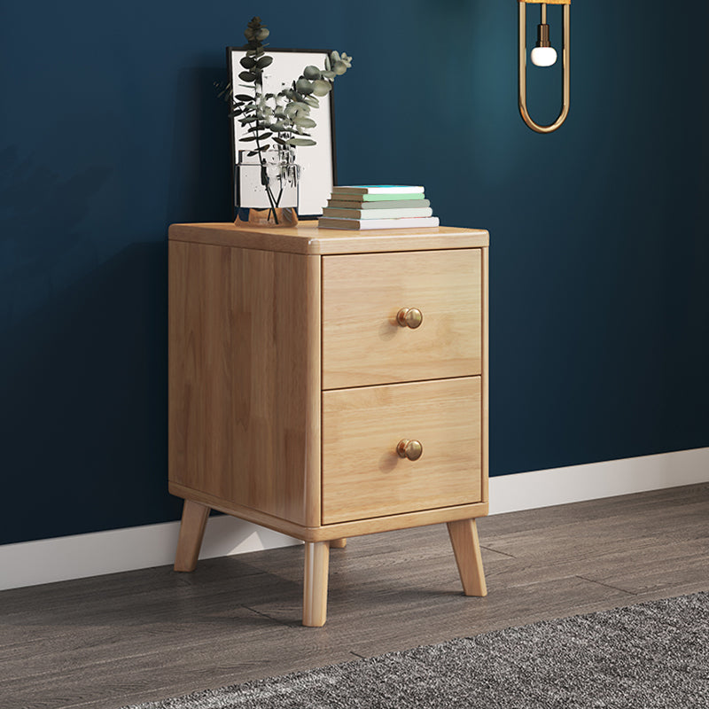 Solid Wood Nightstand Modern 2-Drawer Storage 20 Inch H Night Table with Legs