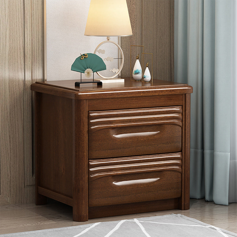 Solid Wood Night Table Modern 20 Inch H 2-Drawer Storage Nightstand in Brown