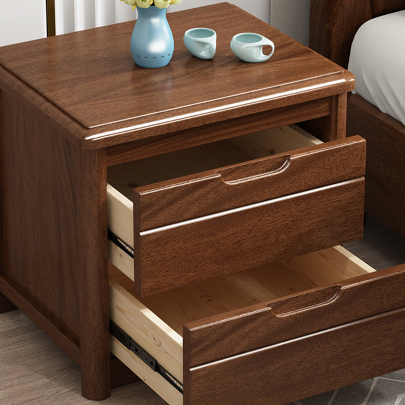 Solid Wood Night Table Modern 20 Inch H 2-Drawer Storage Nightstand in Brown