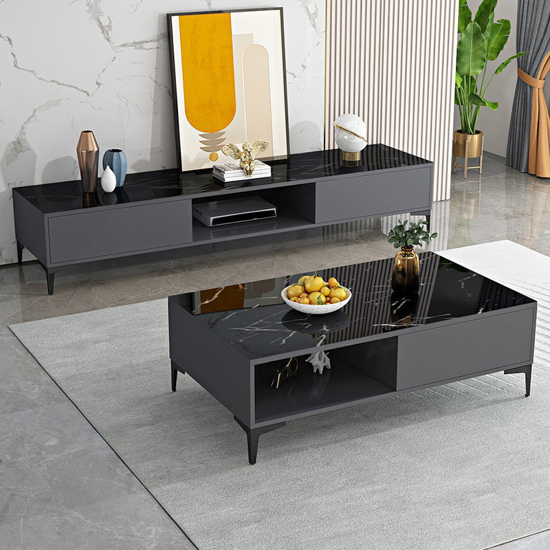 Contemporary 2-Door TV Stand 1-Open Shelf TV Console - 15.75" H