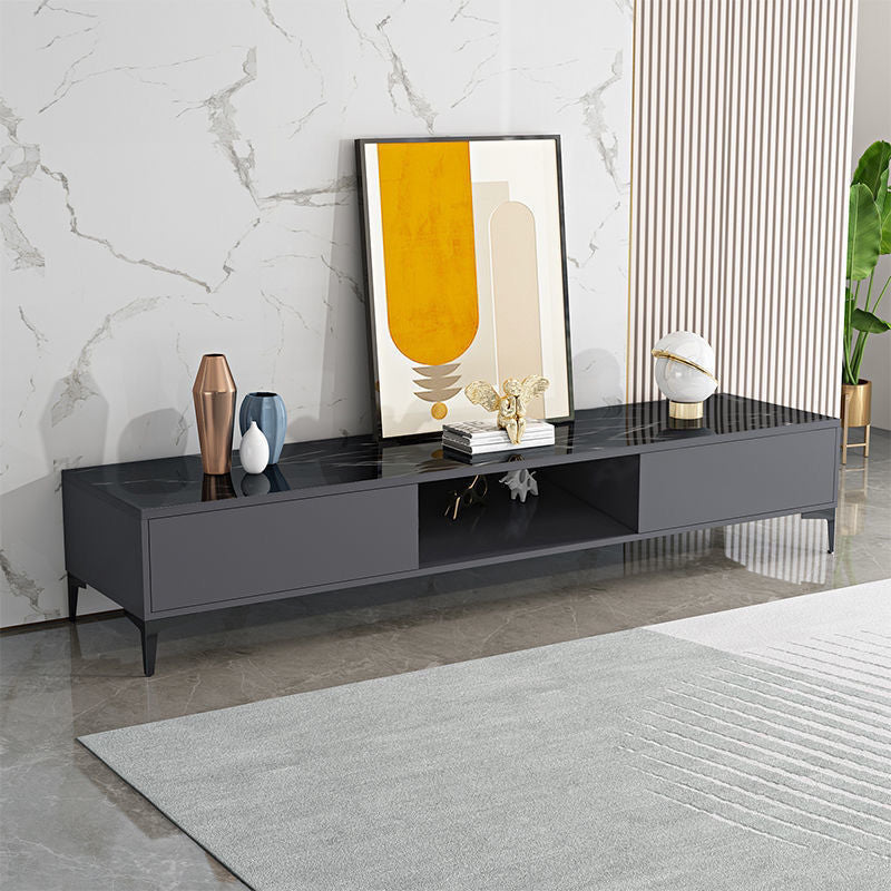 Contemporary 2-Door TV Stand 1-Open Shelf TV Console - 15.75" H