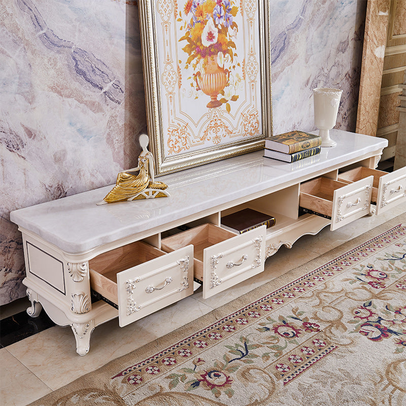 Solid Wood Media Console TV Stand Glam White TV Media Console