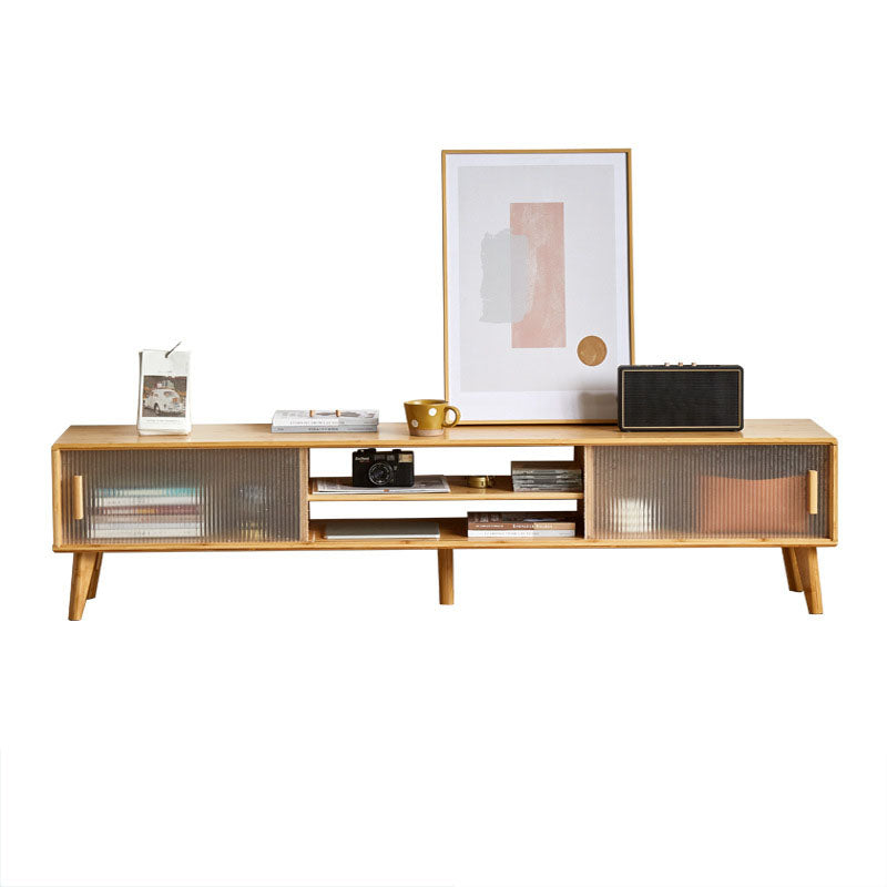 Natural 2-Door TV Stand Scandinavian Wood TV Console With Shelf