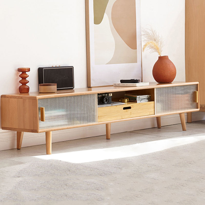 Natural 2-Door TV Stand Scandinavian Wood TV Console With Shelf