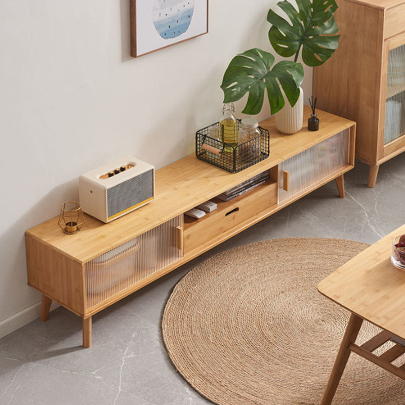 Natural 2-Door TV Stand Scandinavian Wood TV Console With Shelf