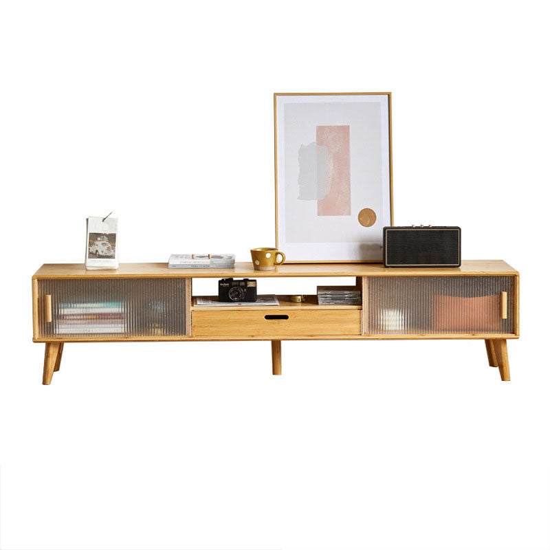 Natural 2-Door TV Stand Scandinavian Wood TV Console With Shelf