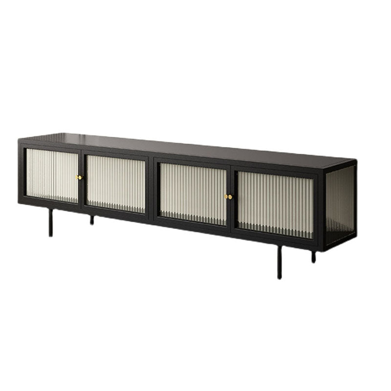 Metal and Glass TV Media Stand Industrial Media Console with Doors