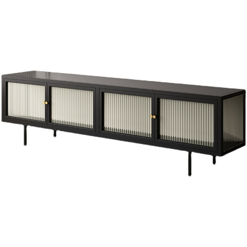 Metal and Glass TV Media Stand Industrial Media Console with Doors