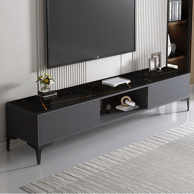 15.7" H Glam TV Cabinet Glass Top Media Console TV Stand with 2 Doors