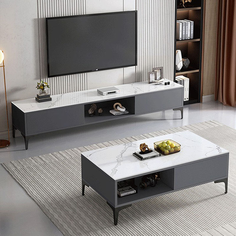 15.7" H Glam TV Cabinet Glass Top Media Console TV Stand with 2 Doors