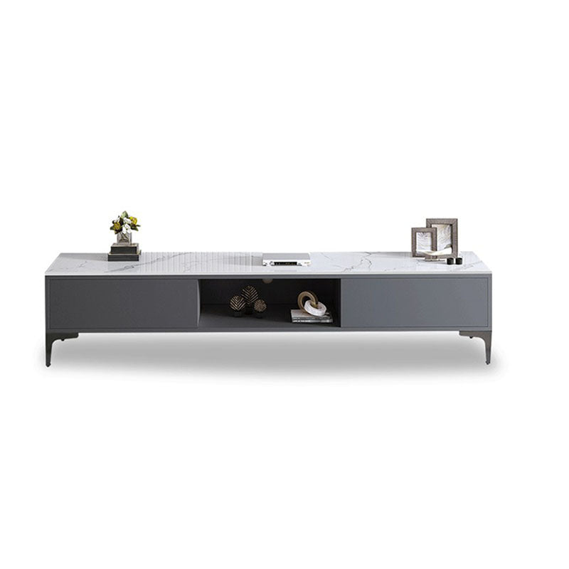 15.7" H Glam TV Cabinet Glass Top Media Console TV Stand with 2 Doors