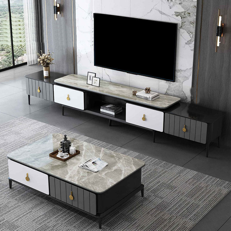 16.5" Contemporary TV Console Stone Top TV Stand for TVs with 3/4 Drawers