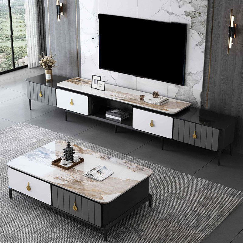 16.5" Contemporary TV Console Stone Top TV Stand for TVs with 3/4 Drawers