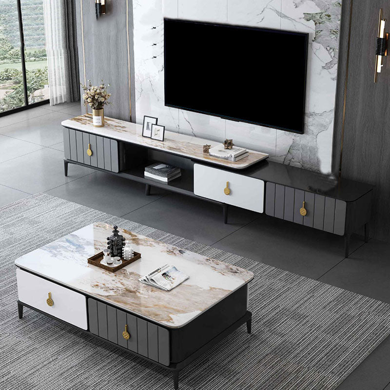 16.5" Contemporary TV Console Stone Top TV Stand for TVs with 3/4 Drawers