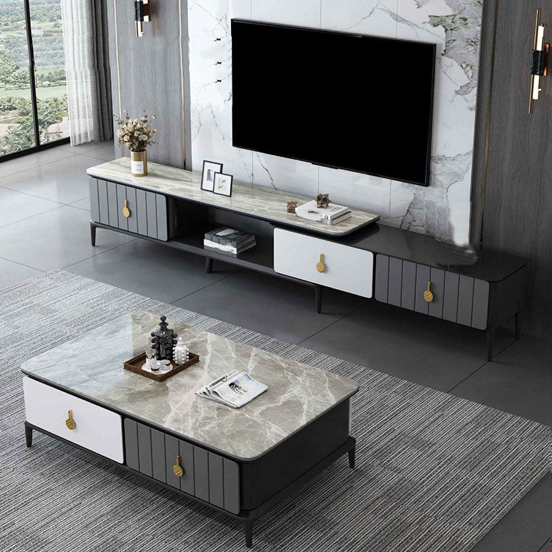 16.5" Contemporary TV Console Stone Top TV Stand for TVs with 3/4 Drawers