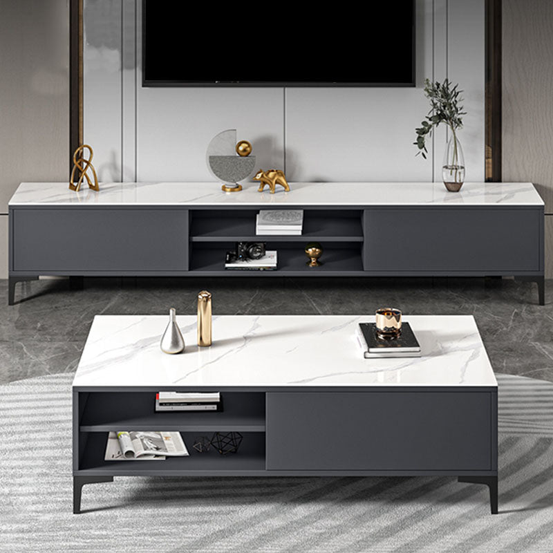 Glam TV Media Console 2 Doors Glass Top Media Console TV Stand