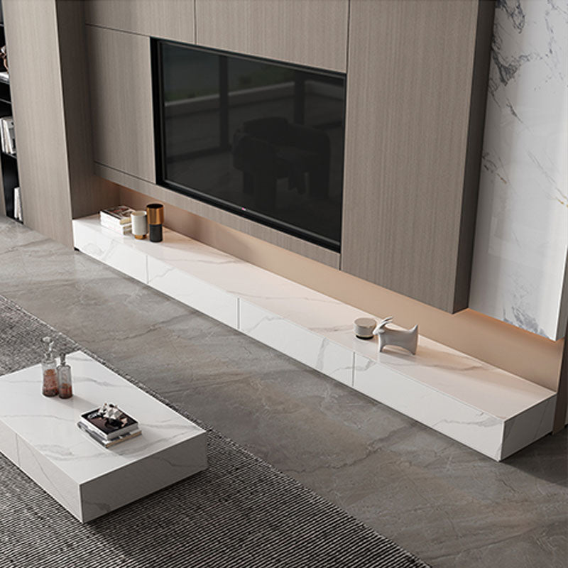 White Stone TV Stand Contemporary Simple TV Console with Drawers