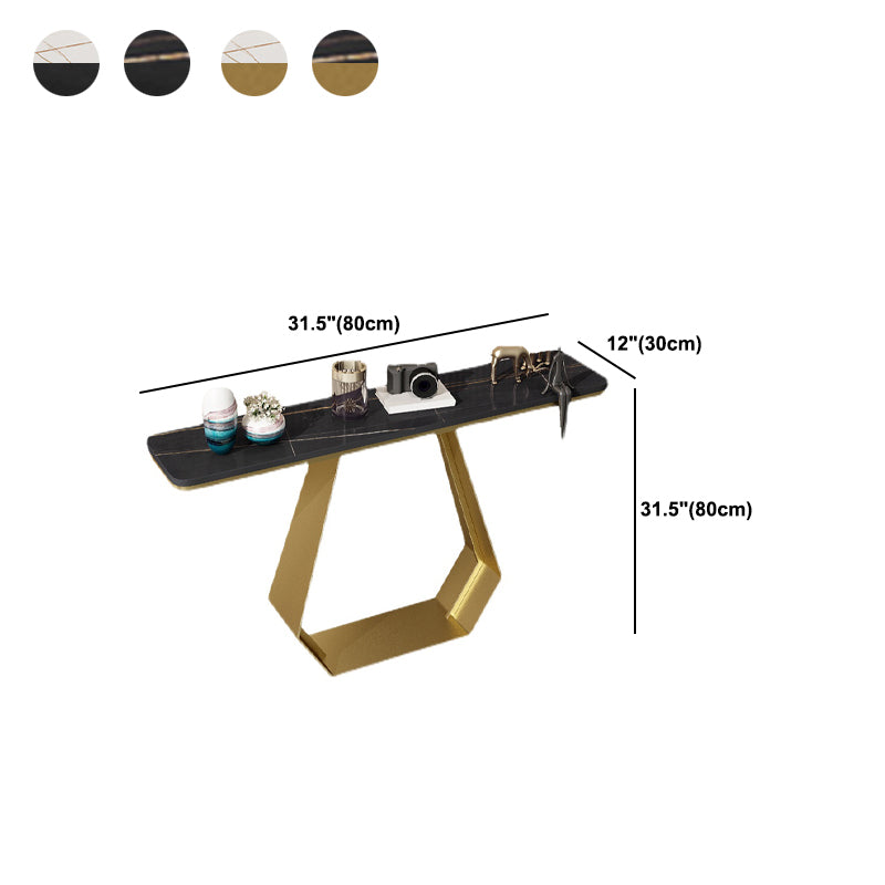 Glam Style Rectangle Top Accent Table with Iron Base and Stone Top