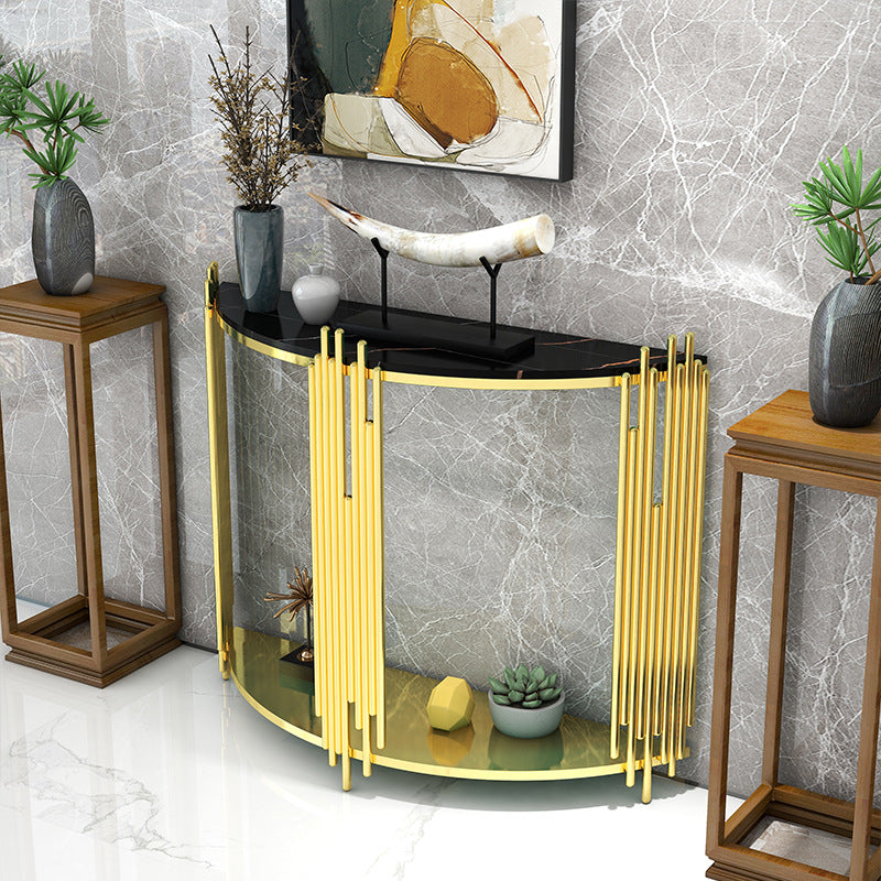 Half Moon Console Table with Storage Shelf and Abstract Base