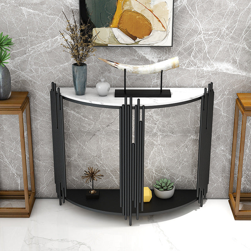 Half Moon Console Table with Storage Shelf and Abstract Base