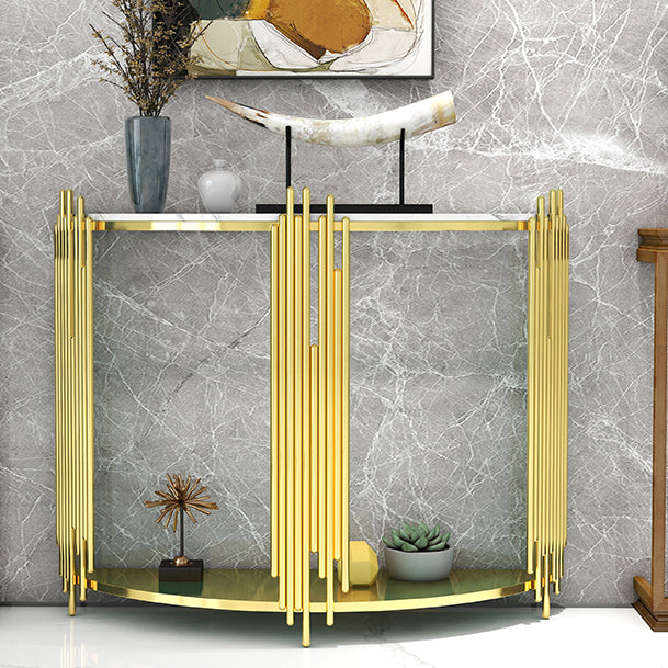 Half Moon Console Table with Storage Shelf and Abstract Base