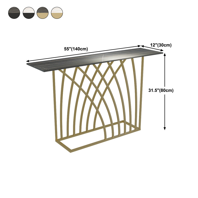 Glam Style Rectangle Top Accent Table with Abstract Iron Base for Hall