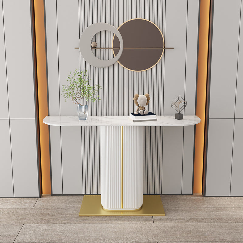 Contemporary Half Moon Top Accent Table with Golden Iron Base