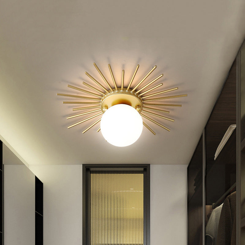 Modern Flush Lighting Glass Ceiling Mounted Light in Gold and White